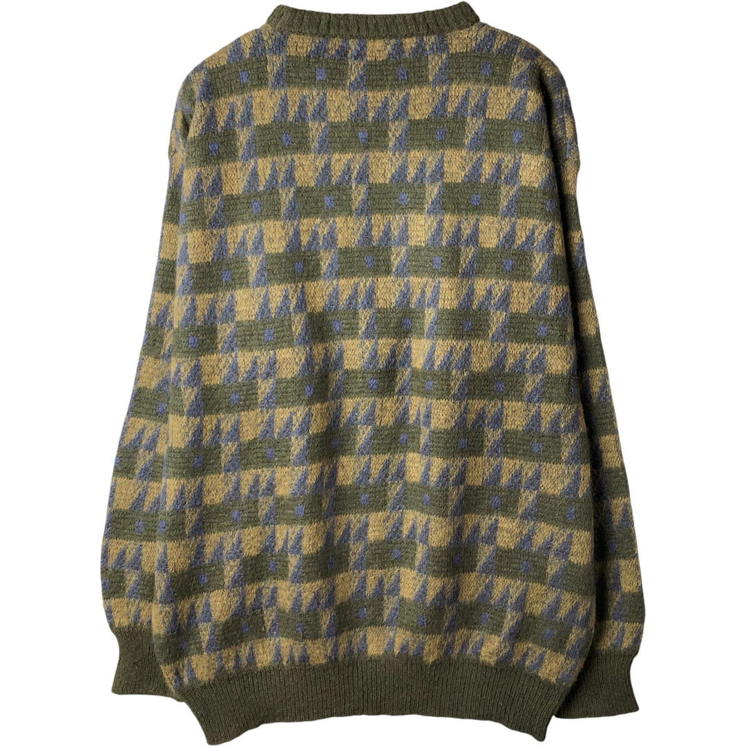 Vintage 1980'S Benetton all-over print mohair-blend acrylic knit sweater, made in Italy, men's size XL mohair Khaki type Vintage Second Hand