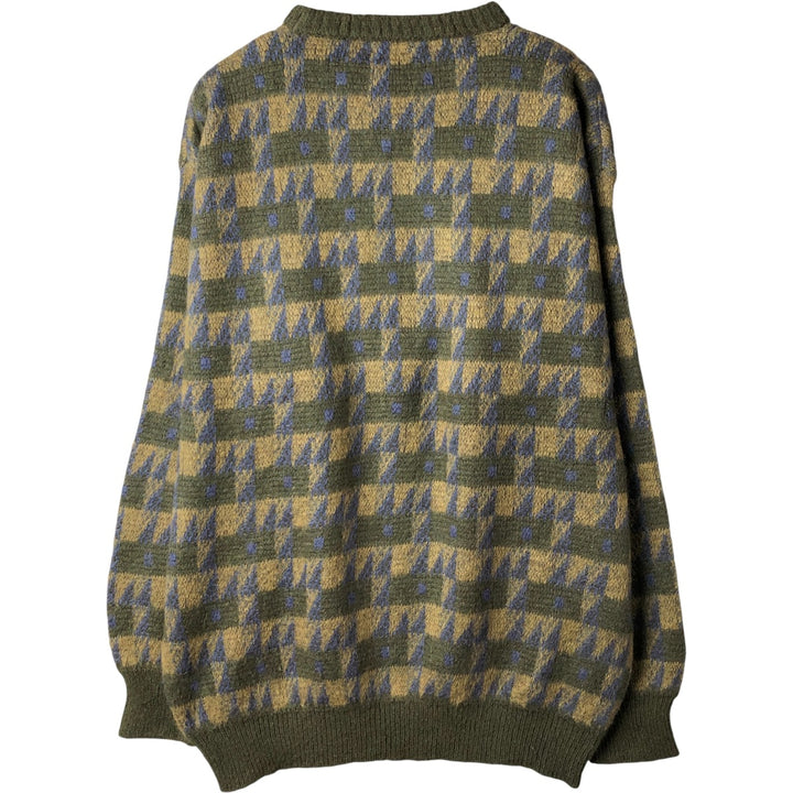 Vintage 1980'S Benetton all-over print mohair-blend acrylic knit sweater, made in Italy, men's size XL mohair Khaki type Vintage Second Hand