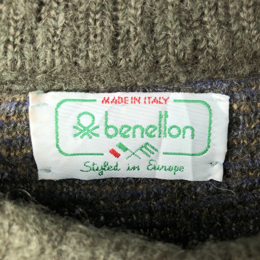 Vintage 1980'S Benetton all-over print mohair-blend acrylic knit sweater, made in Italy, men's size XL mohair Khaki type Vintage Second Hand