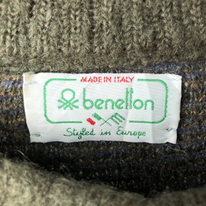 Vintage 1980'S Benetton all-over print mohair-blend acrylic knit sweater, made in Italy, men's size XL mohair Khaki type Vintage Second Hand