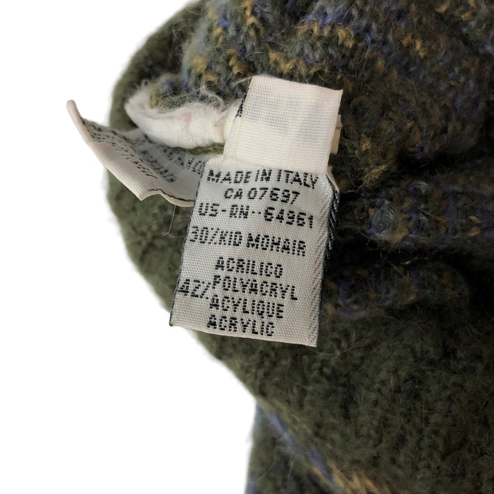 Vintage 1980'S Benetton all-over print mohair-blend acrylic knit sweater, made in Italy, men's size XL mohair Khaki type Vintage Second Hand