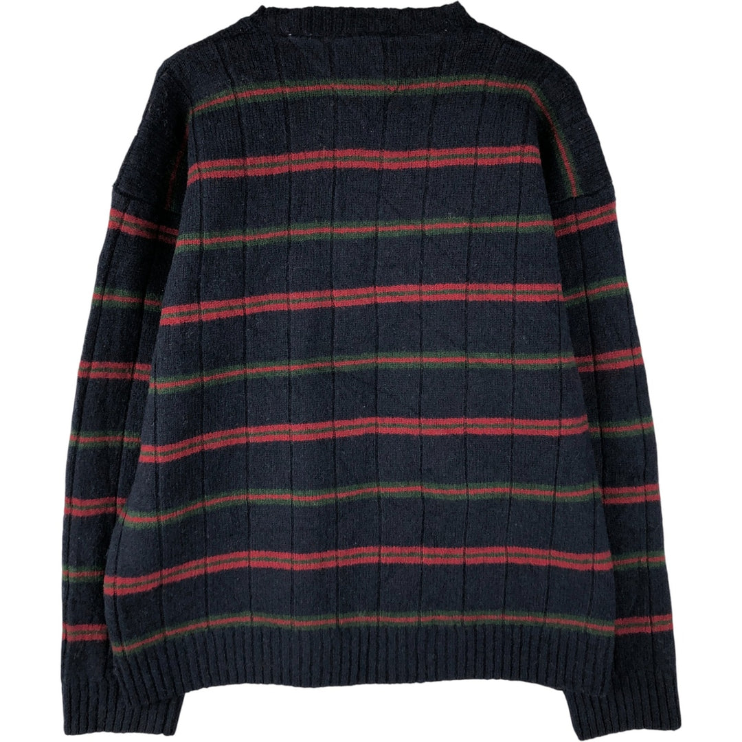 Vintage 90'S Tommy Hilfiger striped ribbed wool knit sweater, size L, men's wool navy blue type Vintage Second Hand