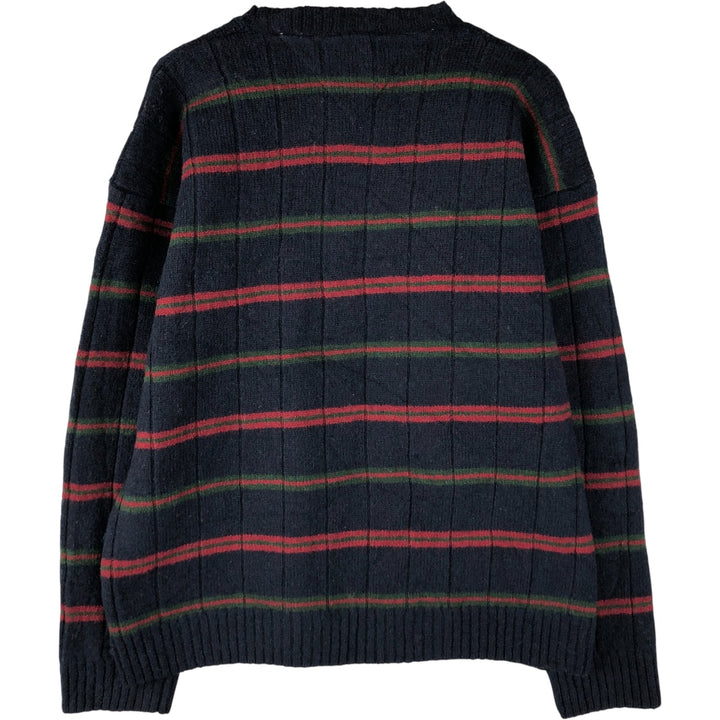 Vintage 90'S Tommy Hilfiger striped ribbed wool knit sweater, size L, men's wool navy blue type Vintage Second Hand