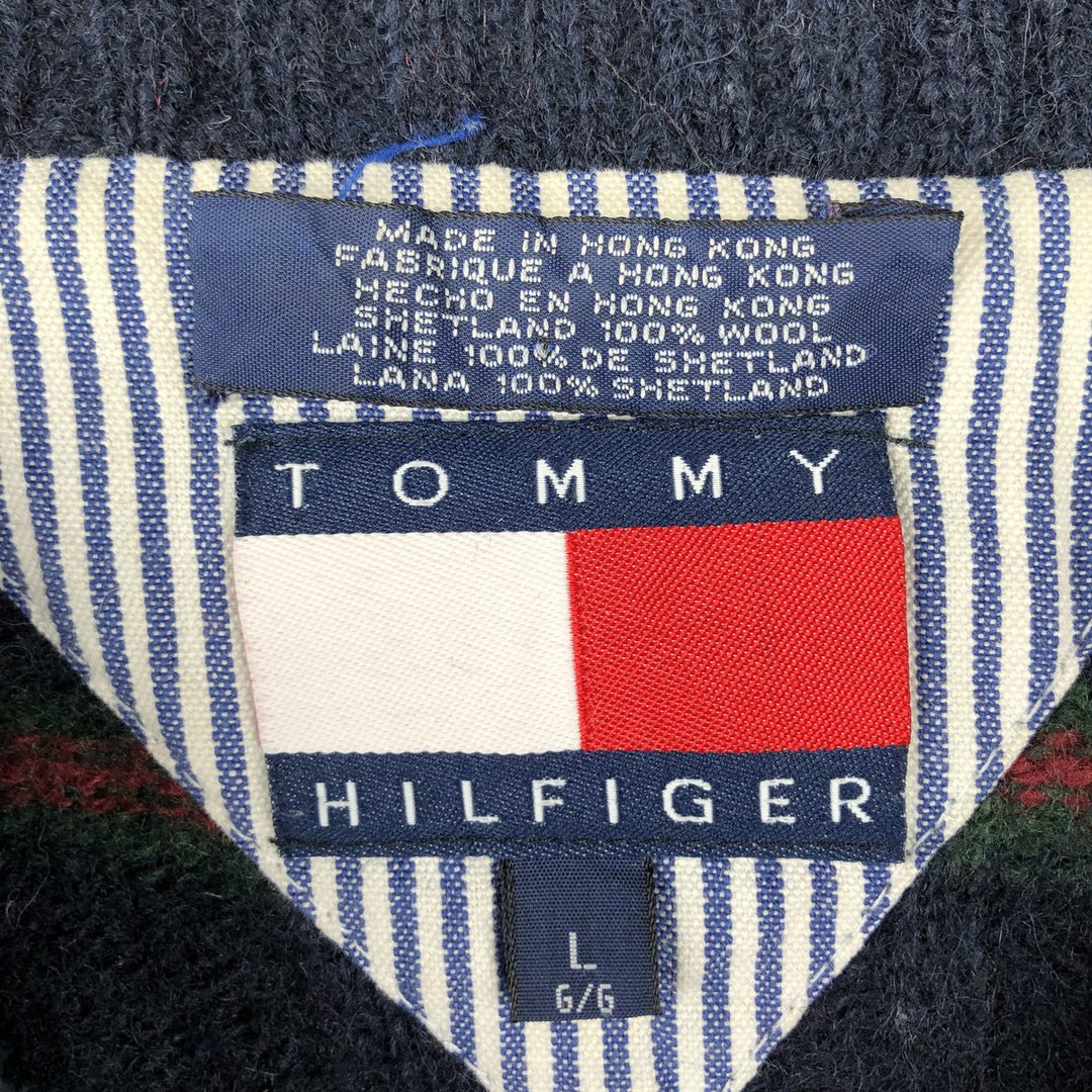 Vintage 90'S Tommy Hilfiger striped ribbed wool knit sweater, size L, men's wool navy blue type Vintage Second Hand