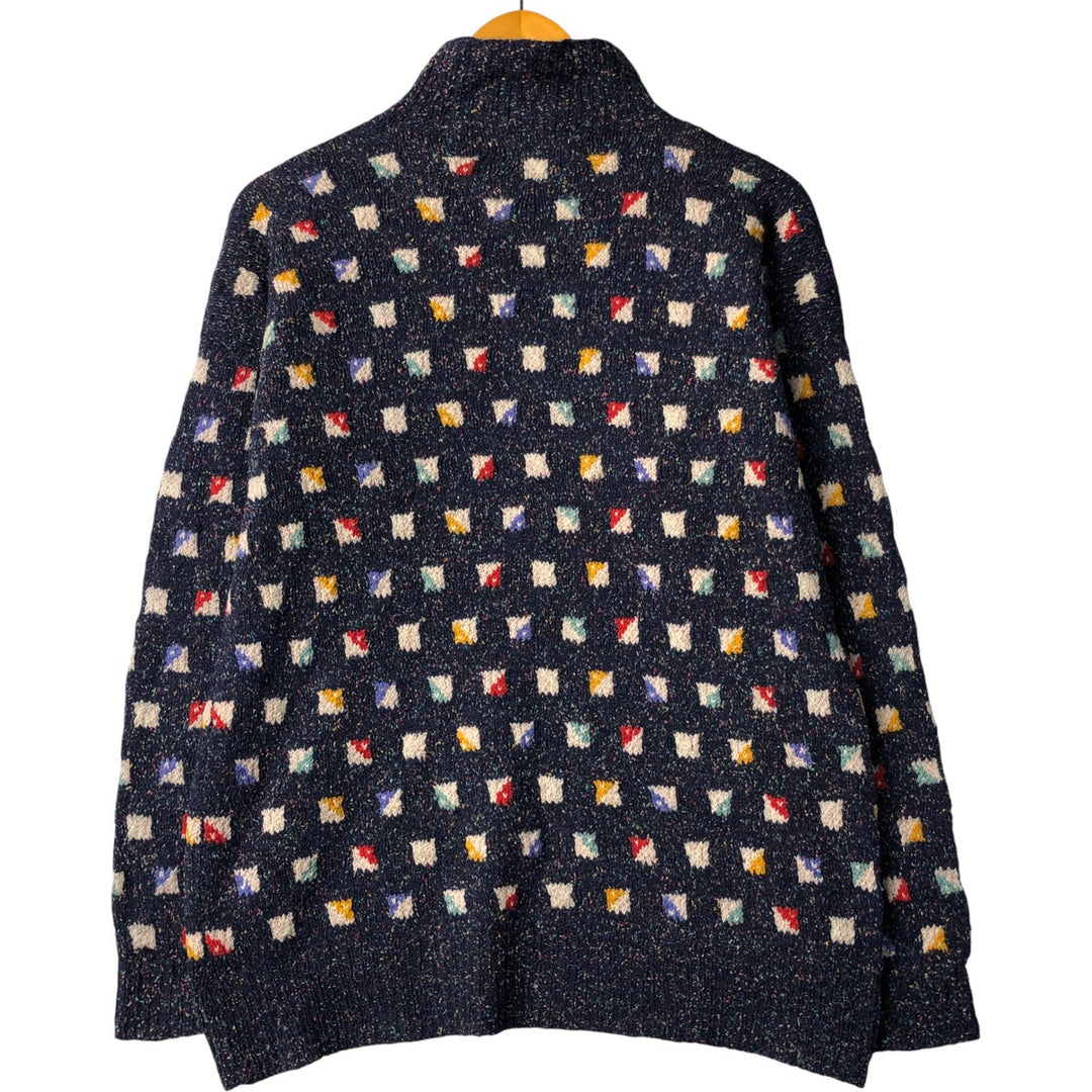 Burberry's Color Nep All-Over Print High-Neck Wool Knit Sweater, Made in England, Men's Size L wool navy blue type Vintage Second Hand