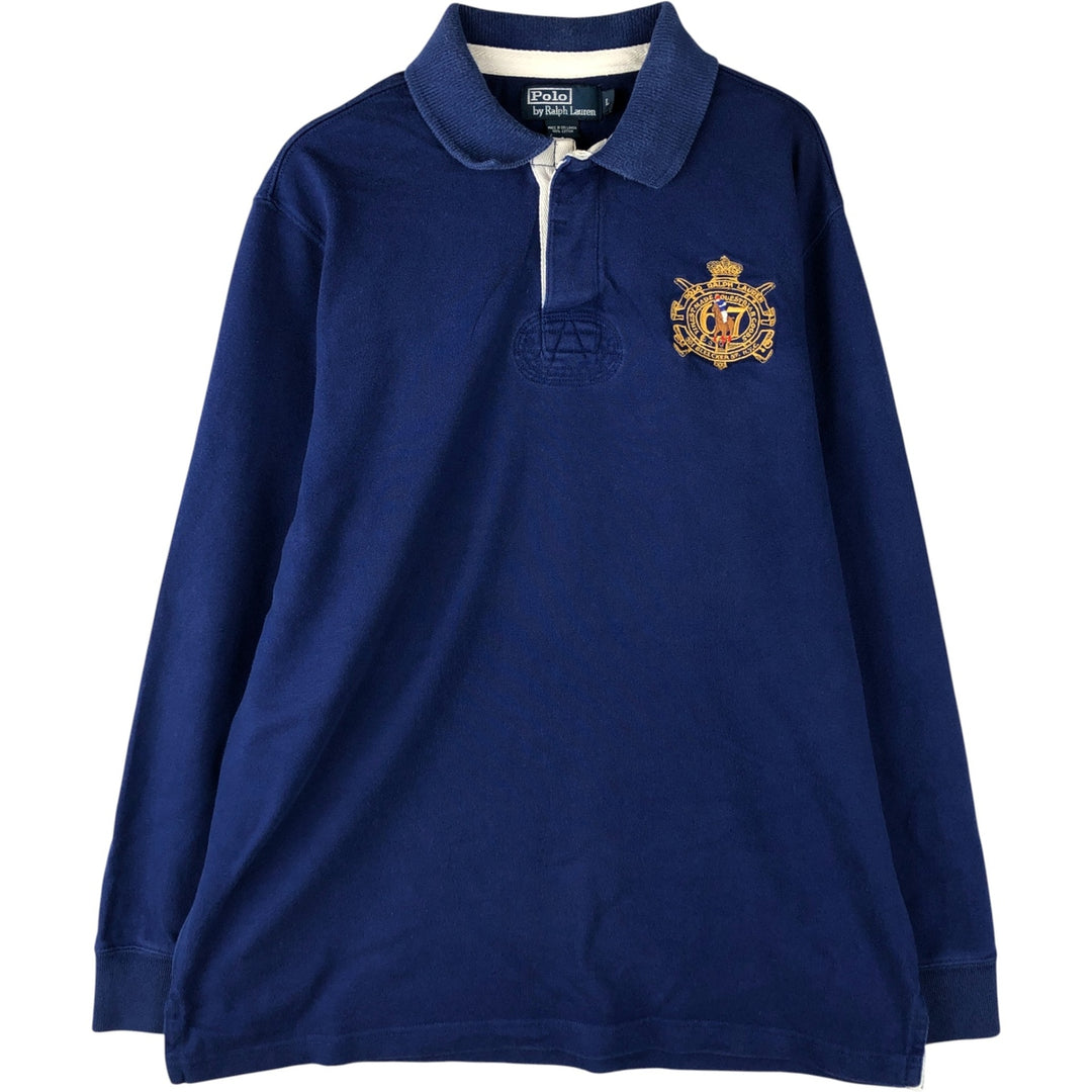 Ralph Lauren POLO by Ralph Lauren long sleeve rugby shirt, men's size L cotton blue type Vintage Second Hand