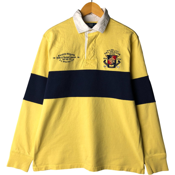 Ralph Lauren POLO by Ralph Lauren CUSTOM FIT long sleeve rugby shirt, men's size L cotton yellow type Vintage Second Hand