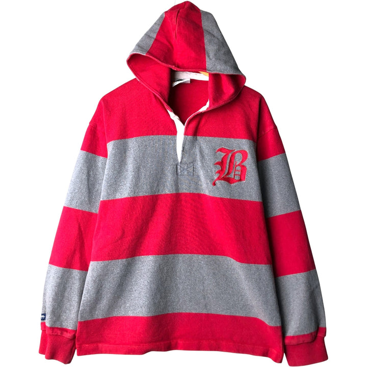 Vintage 90s-00'S BARBARIAN striped hooded long-sleeved rugby shirt, made in Canada, size L, men's cotton red type Vintage Second Hand