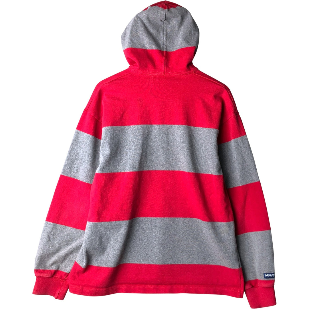 Vintage 90s-00'S BARBARIAN striped hooded long-sleeved rugby shirt, made in Canada, size L, men's cotton red type Vintage Second Hand