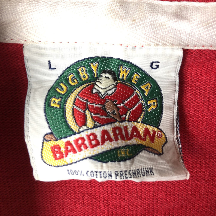 Vintage 90s-00'S BARBARIAN striped hooded long-sleeved rugby shirt, made in Canada, size L, men's cotton red type Vintage Second Hand