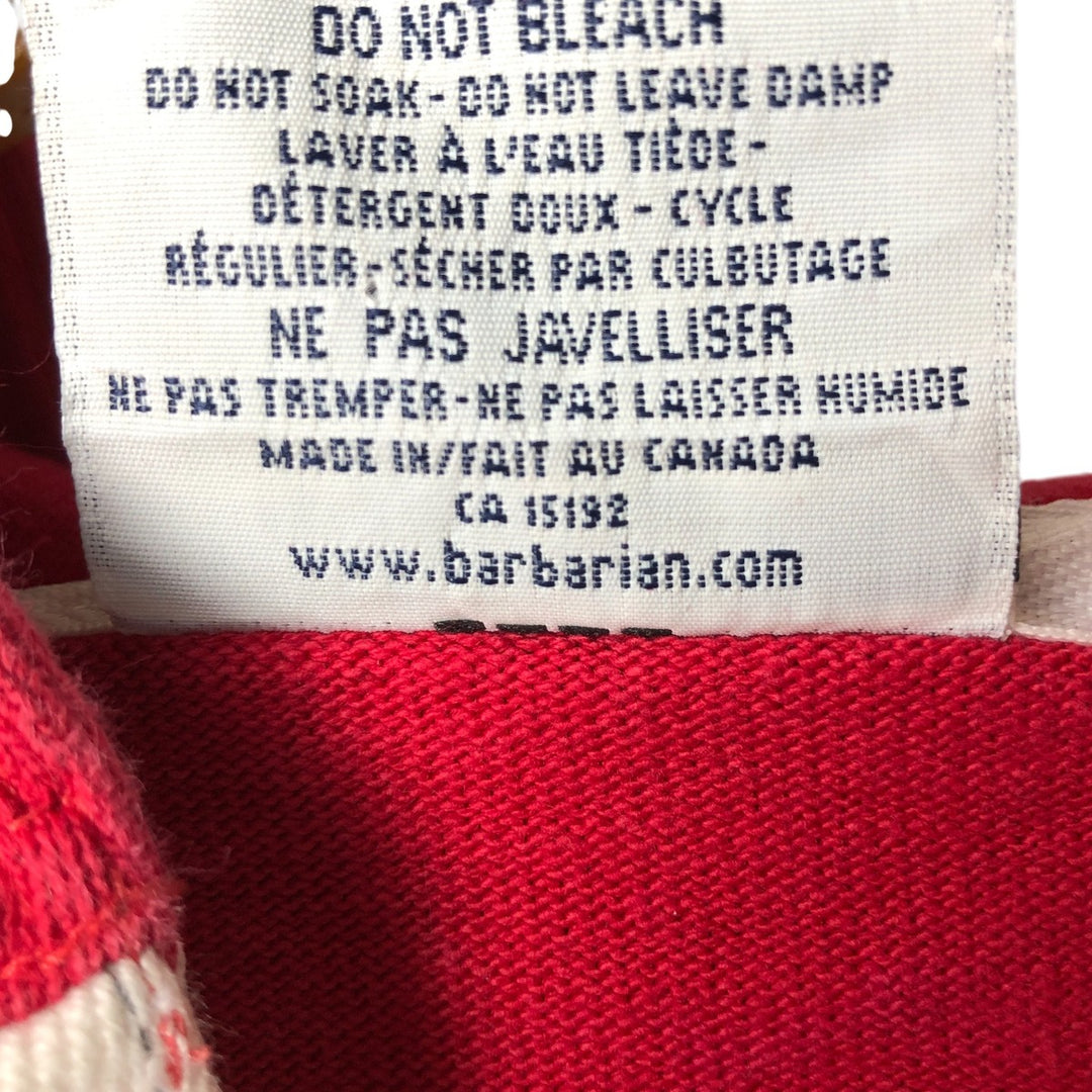 Vintage 90s-00'S BARBARIAN striped hooded long-sleeved rugby shirt, made in Canada, size L, men's cotton red type Vintage Second Hand