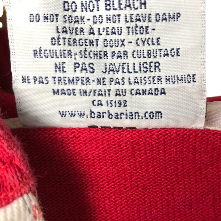 Vintage 90s-00'S BARBARIAN striped hooded long-sleeved rugby shirt, made in Canada, size L, men's cotton red type Vintage Second Hand