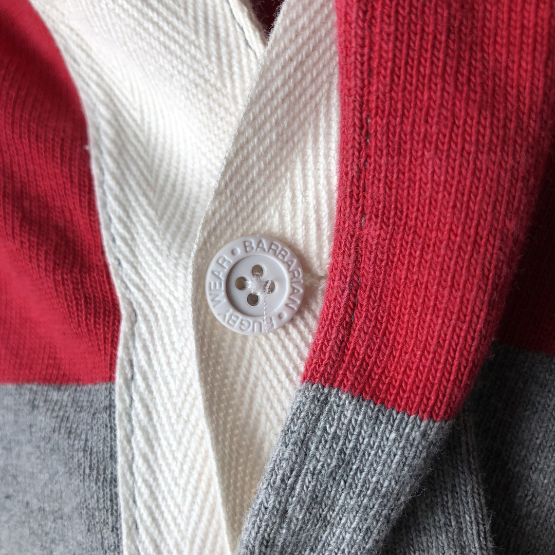 Vintage 90s-00'S BARBARIAN striped hooded long-sleeved rugby shirt, made in Canada, size L, men's cotton red type Vintage Second Hand