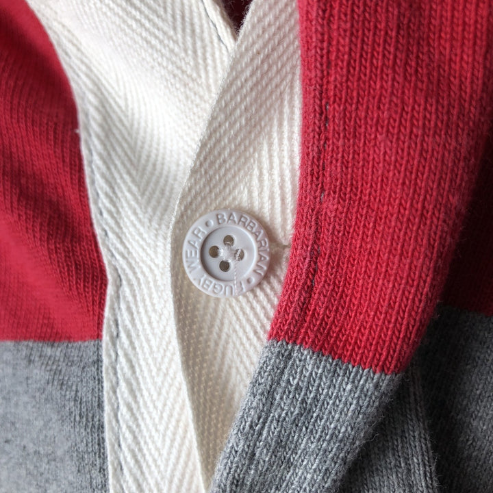 Vintage 90s-00'S BARBARIAN striped hooded long-sleeved rugby shirt, made in Canada, size L, men's cotton red type Vintage Second Hand