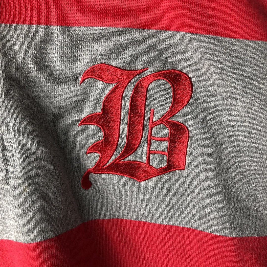 Vintage 90s-00'S BARBARIAN striped hooded long-sleeved rugby shirt, made in Canada, size L, men's cotton red type Vintage Second Hand