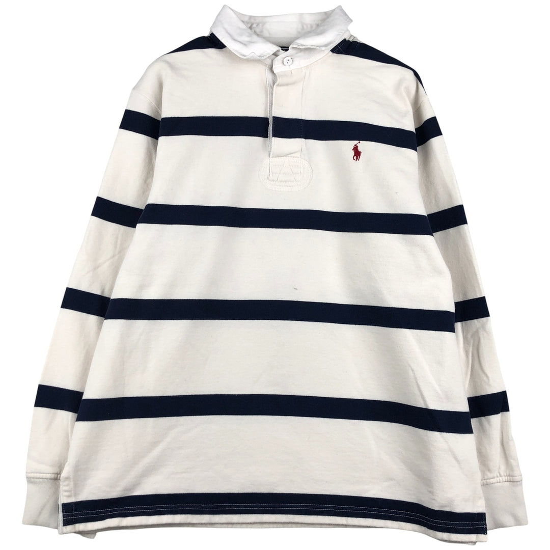Ralph Lauren POLO by Ralph Lauren CUSTOM FIT Border Pattern Long Sleeve Rugby Shirt Men's L size cotton white type Vintage Second Hand