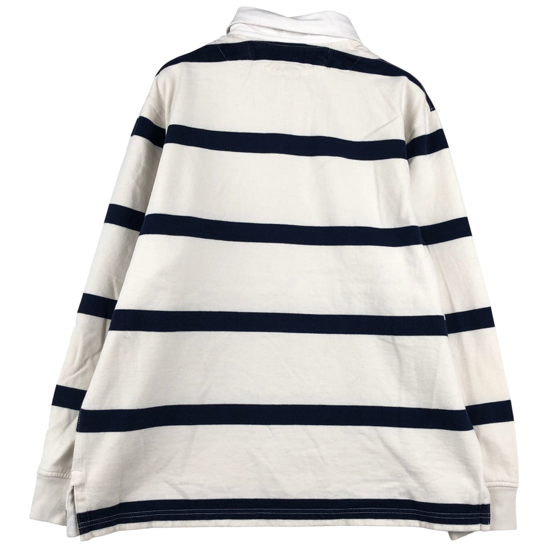 Ralph Lauren POLO by Ralph Lauren CUSTOM FIT Border Pattern Long Sleeve Rugby Shirt Men's L size cotton white type Vintage Second Hand