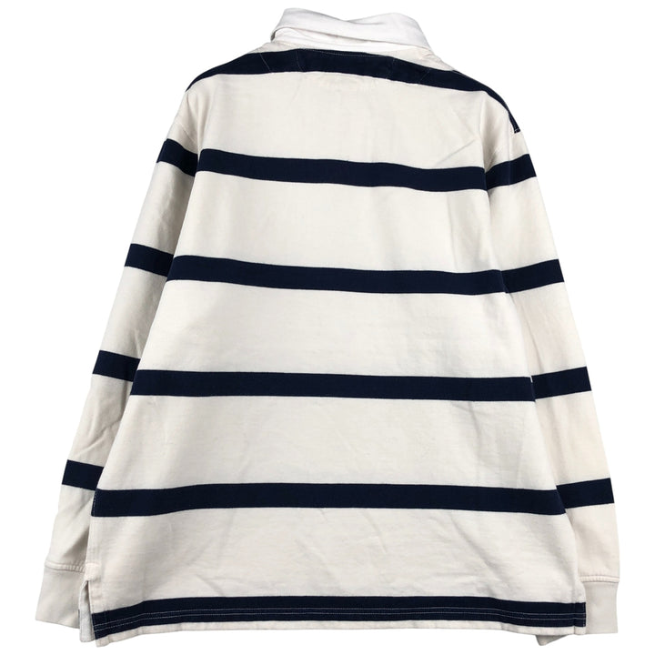 Ralph Lauren POLO by Ralph Lauren CUSTOM FIT Border Pattern Long Sleeve Rugby Shirt Men's L size cotton white type Vintage Second Hand