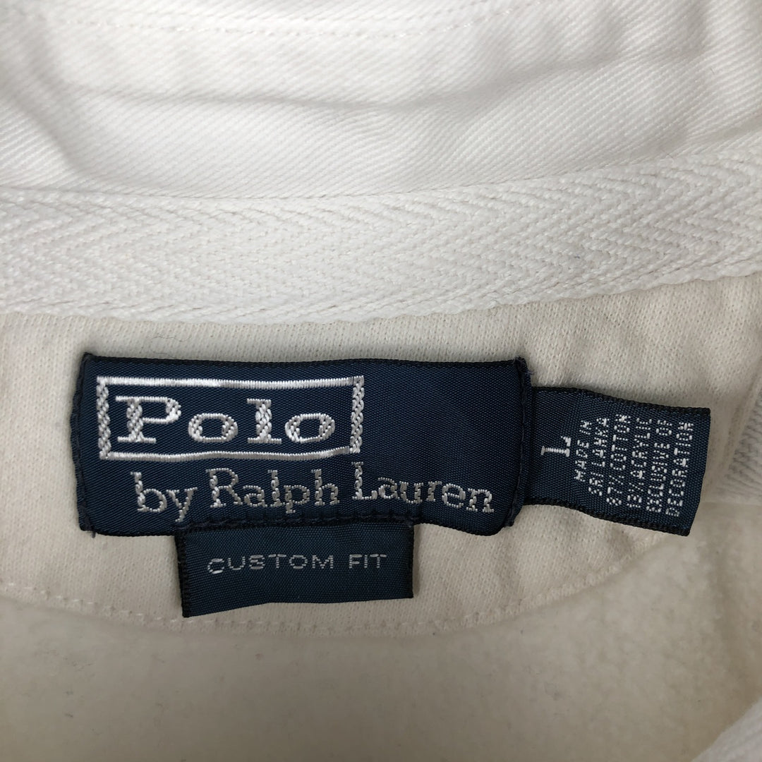 Ralph Lauren POLO by Ralph Lauren CUSTOM FIT Border Pattern Long Sleeve Rugby Shirt Men's L size cotton white type Vintage Second Hand