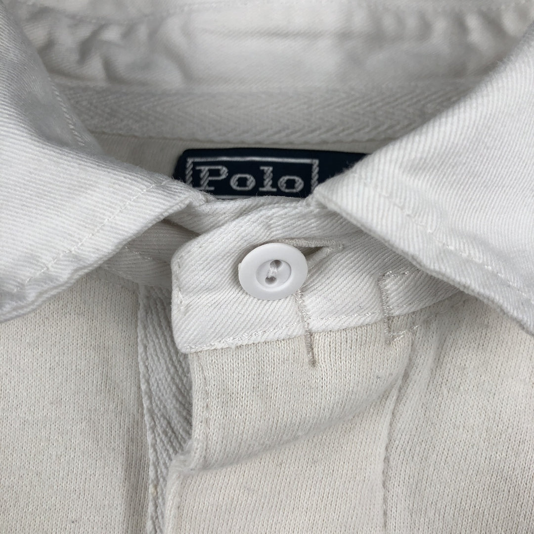 Ralph Lauren POLO by Ralph Lauren CUSTOM FIT Border Pattern Long Sleeve Rugby Shirt Men's L size cotton white type Vintage Second Hand