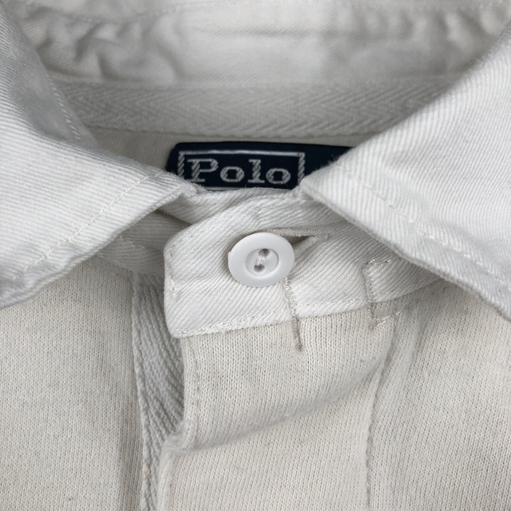 Ralph Lauren POLO by Ralph Lauren CUSTOM FIT Border Pattern Long Sleeve Rugby Shirt Men's L size cotton white type Vintage Second Hand