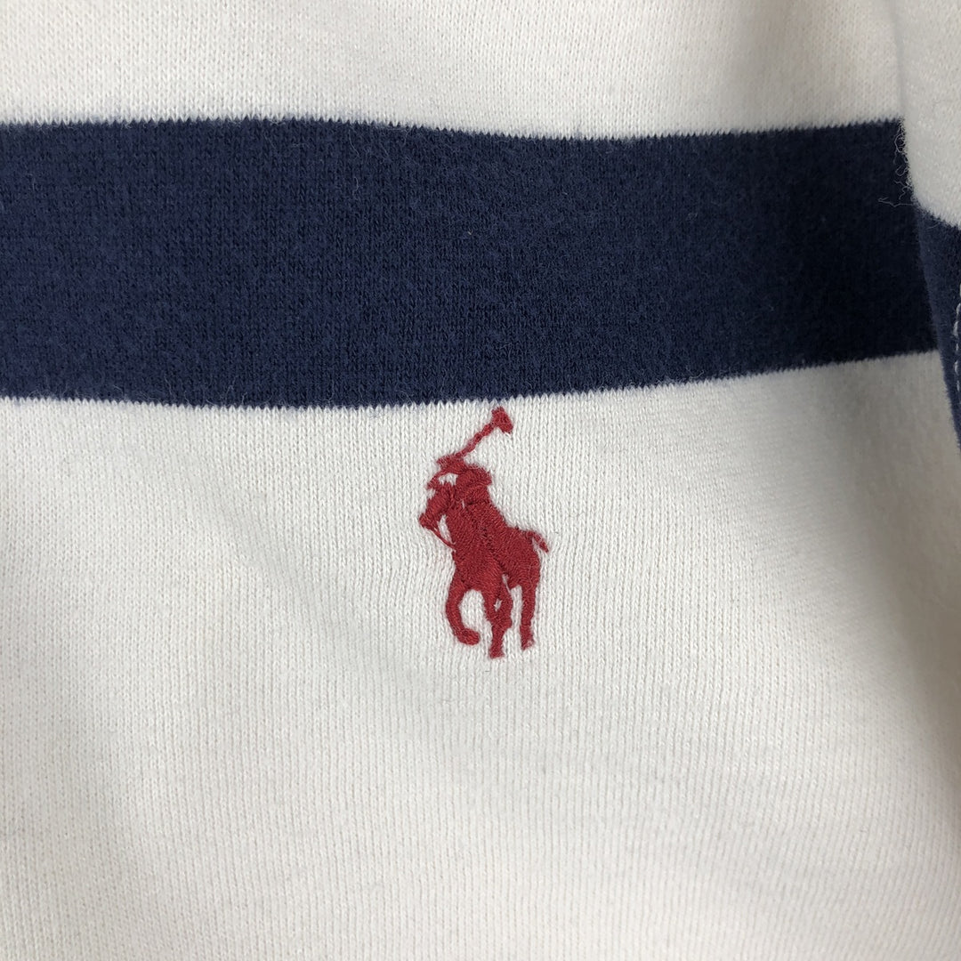 Ralph Lauren POLO by Ralph Lauren CUSTOM FIT Border Pattern Long Sleeve Rugby Shirt Men's L size cotton white type Vintage Second Hand