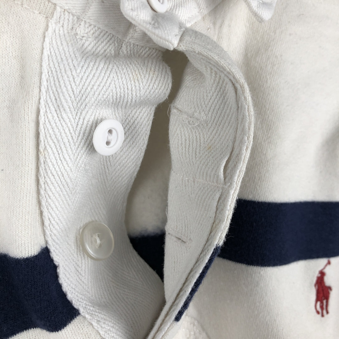 Ralph Lauren POLO by Ralph Lauren CUSTOM FIT Border Pattern Long Sleeve Rugby Shirt Men's L size cotton white type Vintage Second Hand
