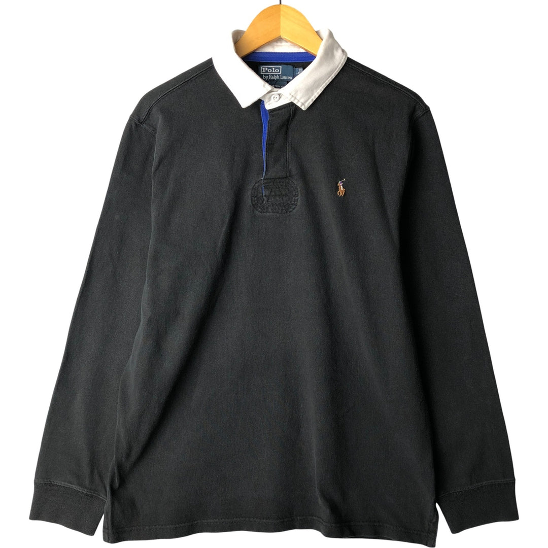 Ralph Lauren POLO by Ralph Lauren CUSTOM FIT long sleeve rugby shirt, men's size L cotton black type Vintage Second Hand