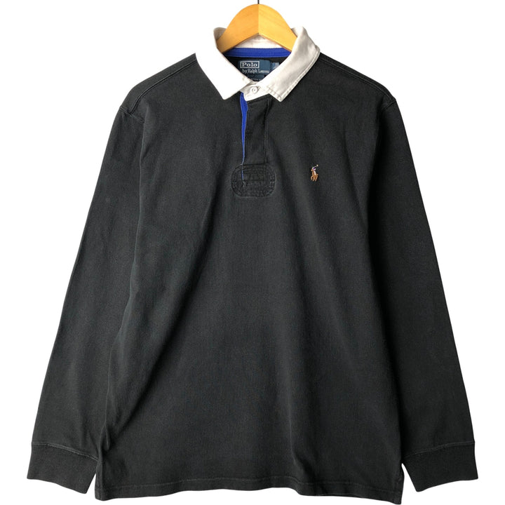 Ralph Lauren POLO by Ralph Lauren CUSTOM FIT long sleeve rugby shirt, men's size L cotton black type Vintage Second Hand