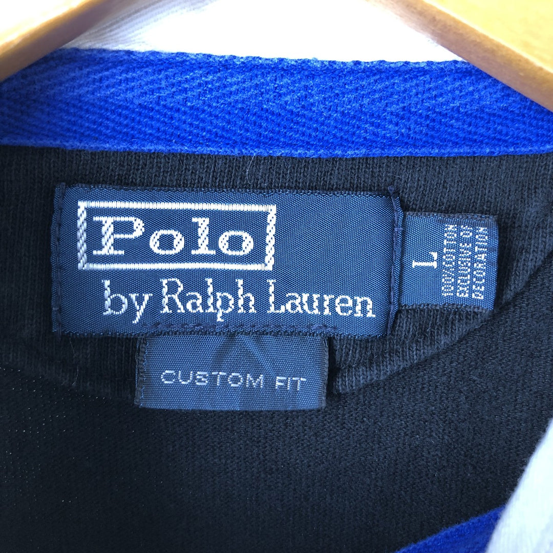Ralph Lauren POLO by Ralph Lauren CUSTOM FIT long sleeve rugby shirt, men's size L cotton black type Vintage Second Hand