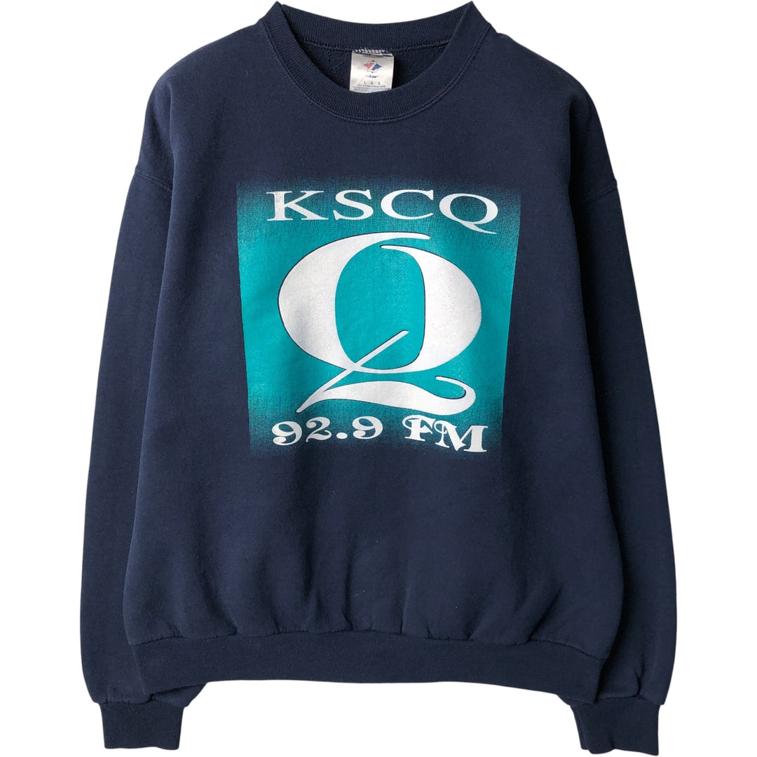 Vintage 90'S Jerzees KSCQ-FM Radio Print Sweatshirt, Men's Size Large cotton navy blue type Vintage Second Hand