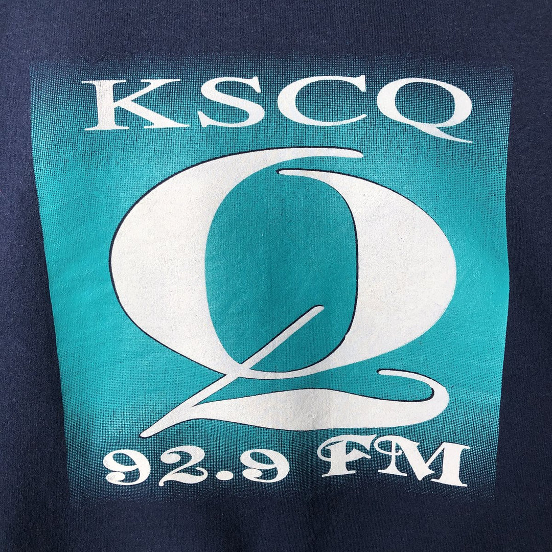 Vintage 90'S Jerzees KSCQ-FM Radio Print Sweatshirt, Men's Size Large cotton navy blue type Vintage Second Hand