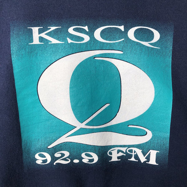 Vintage 90'S Jerzees KSCQ-FM Radio Print Sweatshirt, Men's Size Large cotton navy blue type Vintage Second Hand