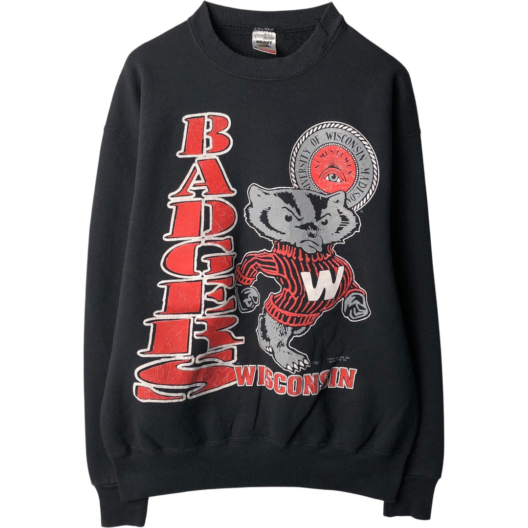 1990'S Fruit of the Loom University of Wisconsin College Character Sweatshirt, Made in USA, Men's Size L cotton black type Vintage Second Hand