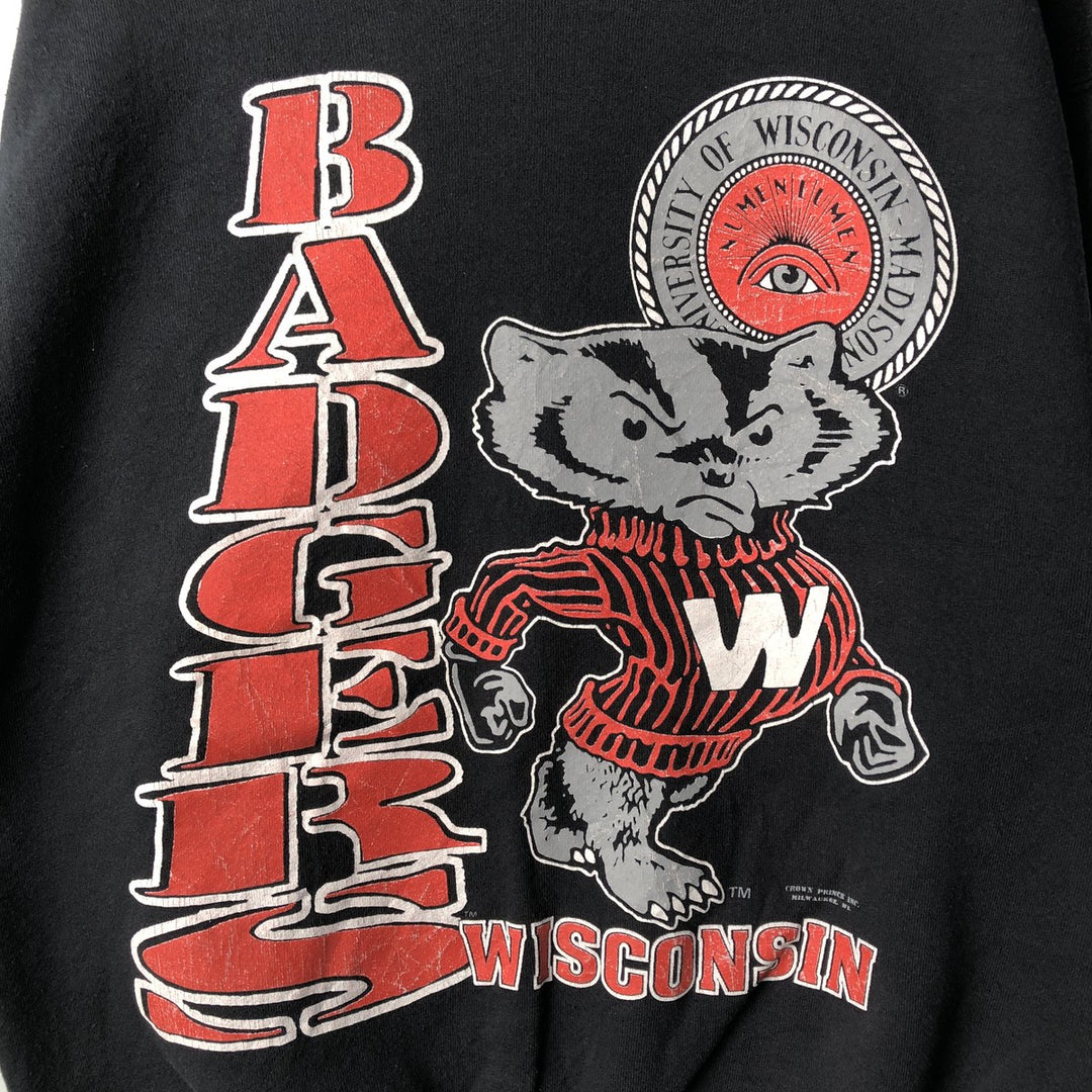 1990'S Fruit of the Loom University of Wisconsin College Character Sweatshirt, Made in USA, Men's Size L cotton black type Vintage Second Hand
