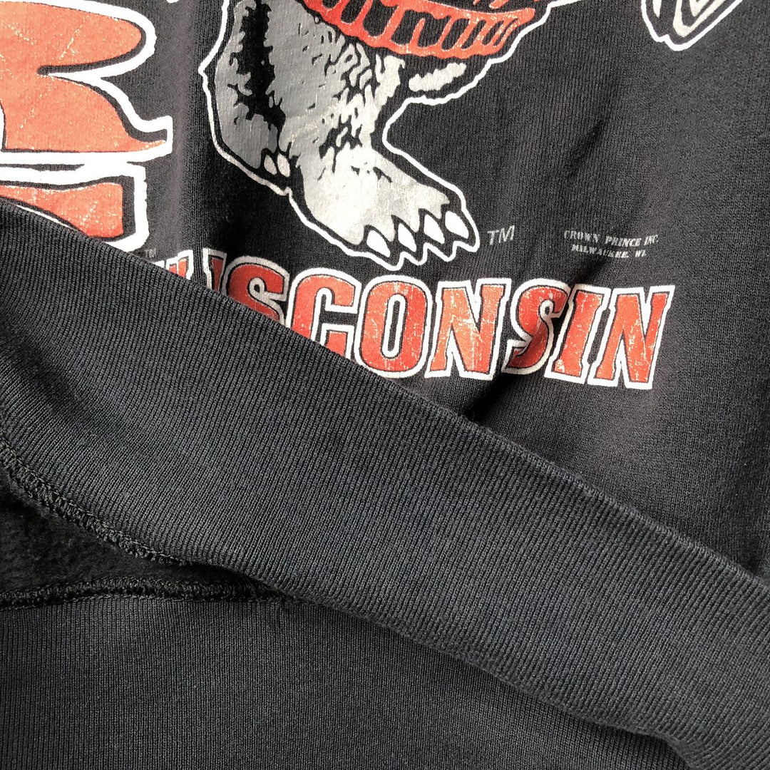 1990'S Fruit of the Loom University of Wisconsin College Character Sweatshirt, Made in USA, Men's Size L cotton black type Vintage Second Hand