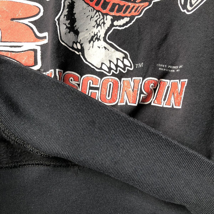 1990'S Fruit of the Loom University of Wisconsin College Character Sweatshirt, Made in USA, Men's Size L cotton black type Vintage Second Hand