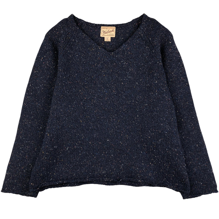 WOOLRICH V-neck colored nep wool knit sweater, men's size M wool navy blue type Vintage Second Hand