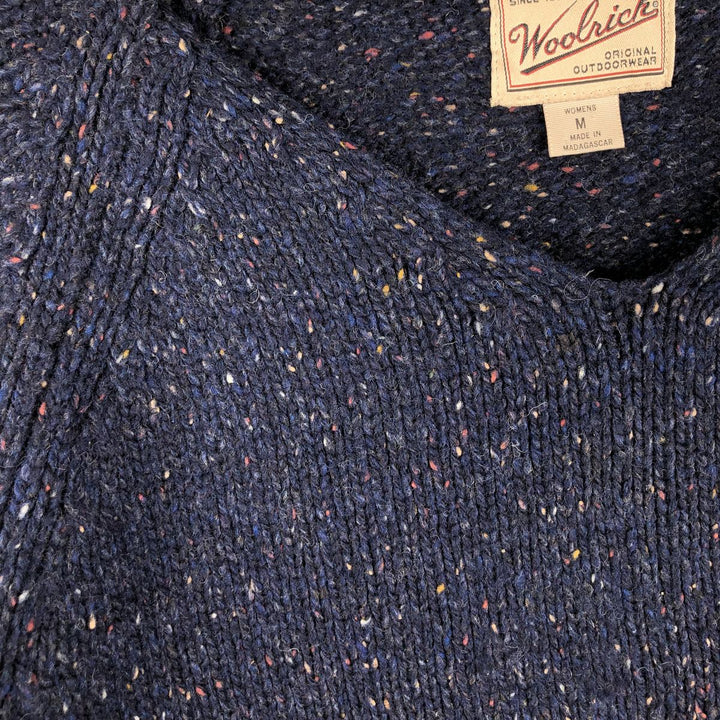 WOOLRICH V-neck colored nep wool knit sweater, men's size M wool navy blue type Vintage Second Hand