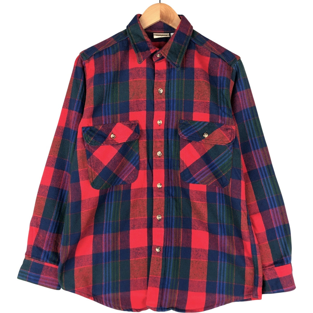 90'S Five Brother Long Sleeve Flannel Check Shirt Men's M Size Vintage cotton navy blue type Vintage Second Hand