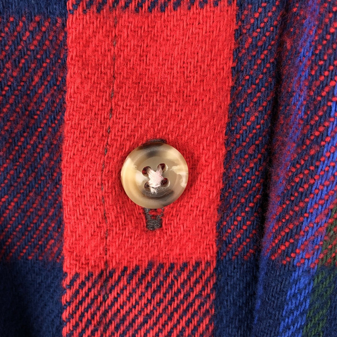 90'S Five Brother Long Sleeve Flannel Check Shirt Men's M Size Vintage cotton navy blue type Vintage Second Hand