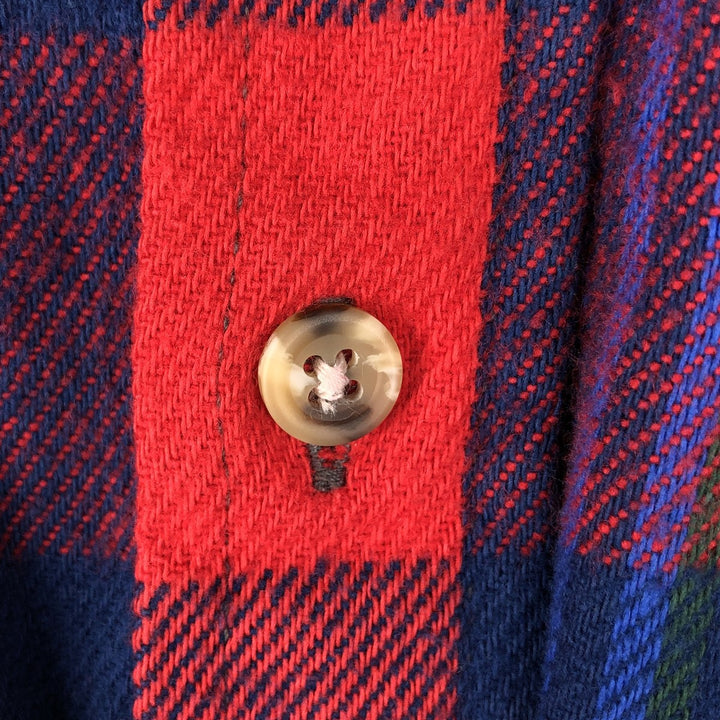 90'S Five Brother Long Sleeve Flannel Check Shirt Men's M Size Vintage cotton navy blue type Vintage Second Hand