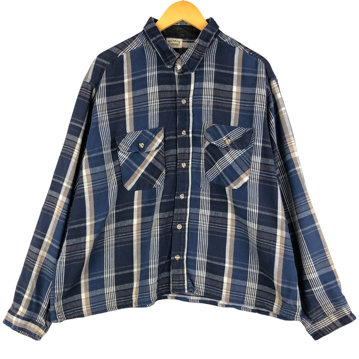 90'S Vintage Five Brother Long Sleeve Flannel Check Shirt, Made in USA, Men's Size XXL cotton navy blue type Vintage Second Hand