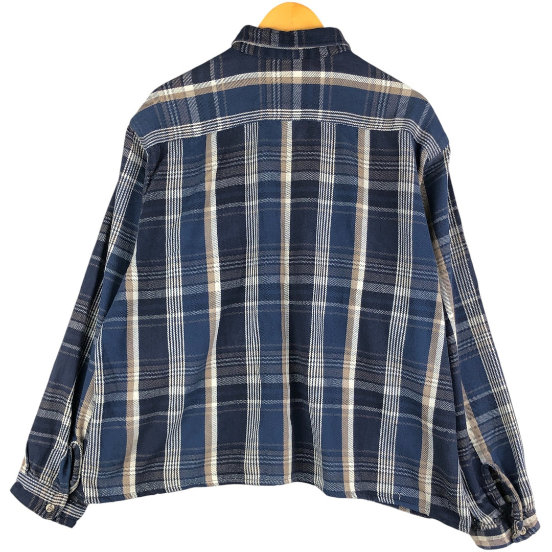 90'S Vintage Five Brother Long Sleeve Flannel Check Shirt, Made in USA, Men's Size XXL cotton navy blue type Vintage Second Hand