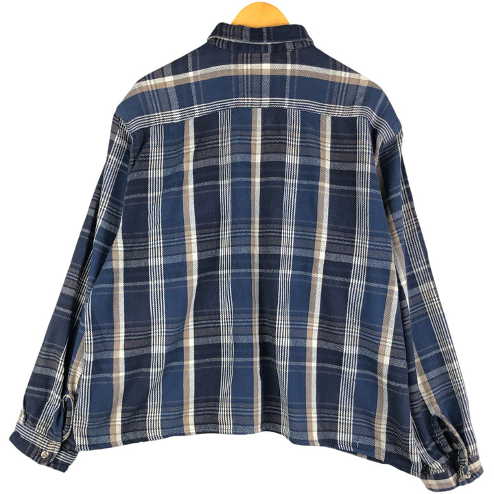 90'S Vintage Five Brother Long Sleeve Flannel Check Shirt, Made in USA, Men's Size XXL cotton navy blue type Vintage Second Hand