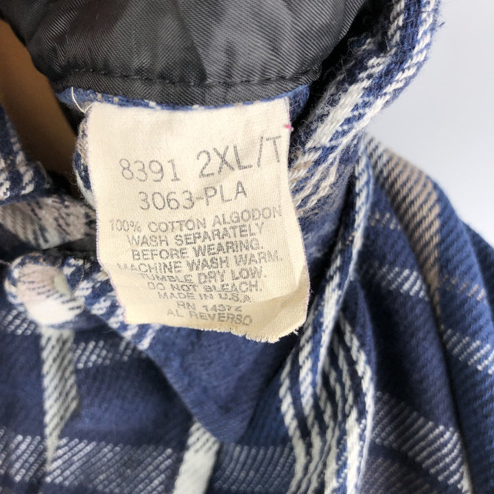 90'S Vintage Five Brother Long Sleeve Flannel Check Shirt, Made in USA, Men's Size XXL cotton navy blue type Vintage Second Hand