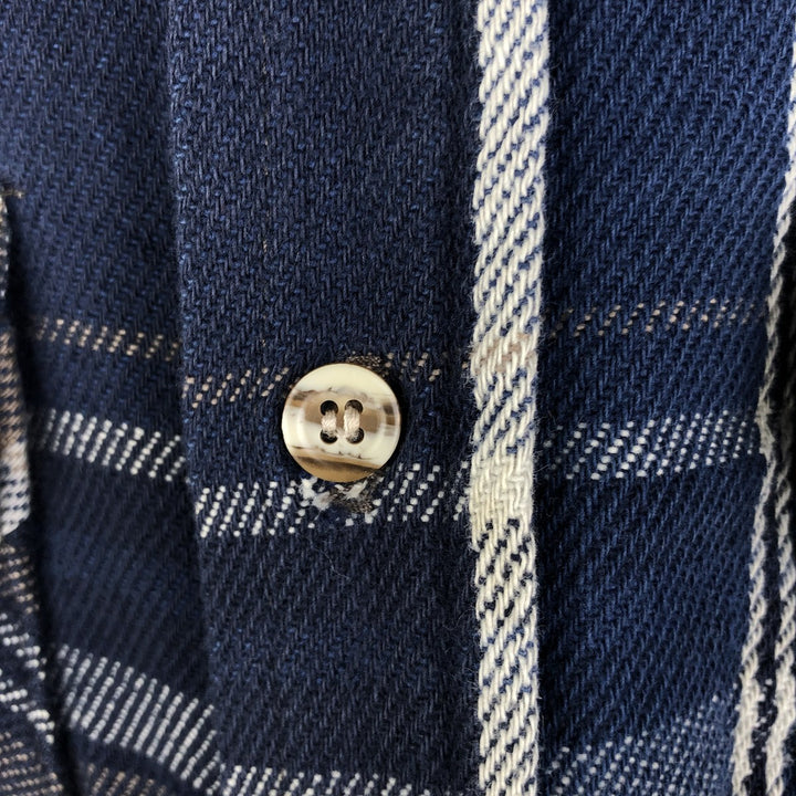 90'S Vintage Five Brother Long Sleeve Flannel Check Shirt, Made in USA, Men's Size XXL cotton navy blue type Vintage Second Hand