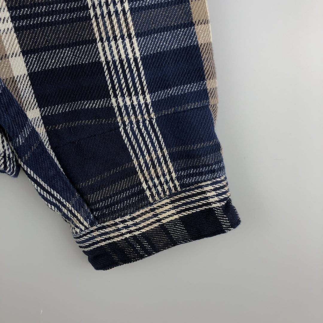 90'S Vintage Five Brother Long Sleeve Flannel Check Shirt, Made in USA, Men's Size XXL cotton navy blue type Vintage Second Hand