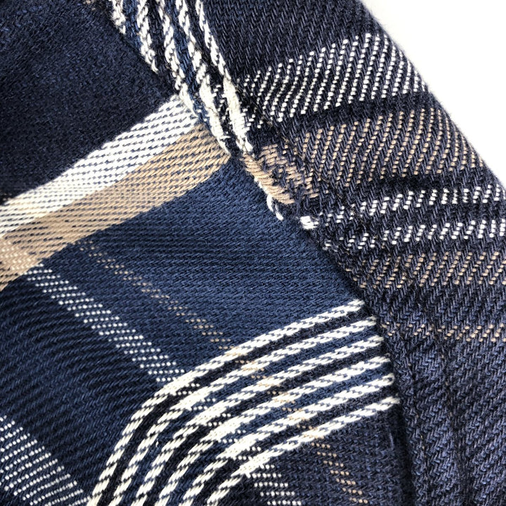 90'S Vintage Five Brother Long Sleeve Flannel Check Shirt, Made in USA, Men's Size XXL cotton navy blue type Vintage Second Hand
