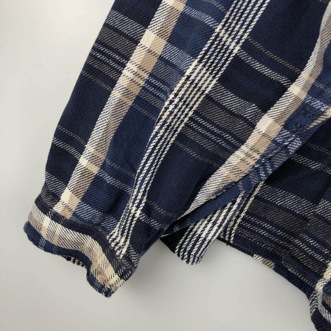 90'S Vintage Five Brother Long Sleeve Flannel Check Shirt, Made in USA, Men's Size XXL cotton navy blue type Vintage Second Hand